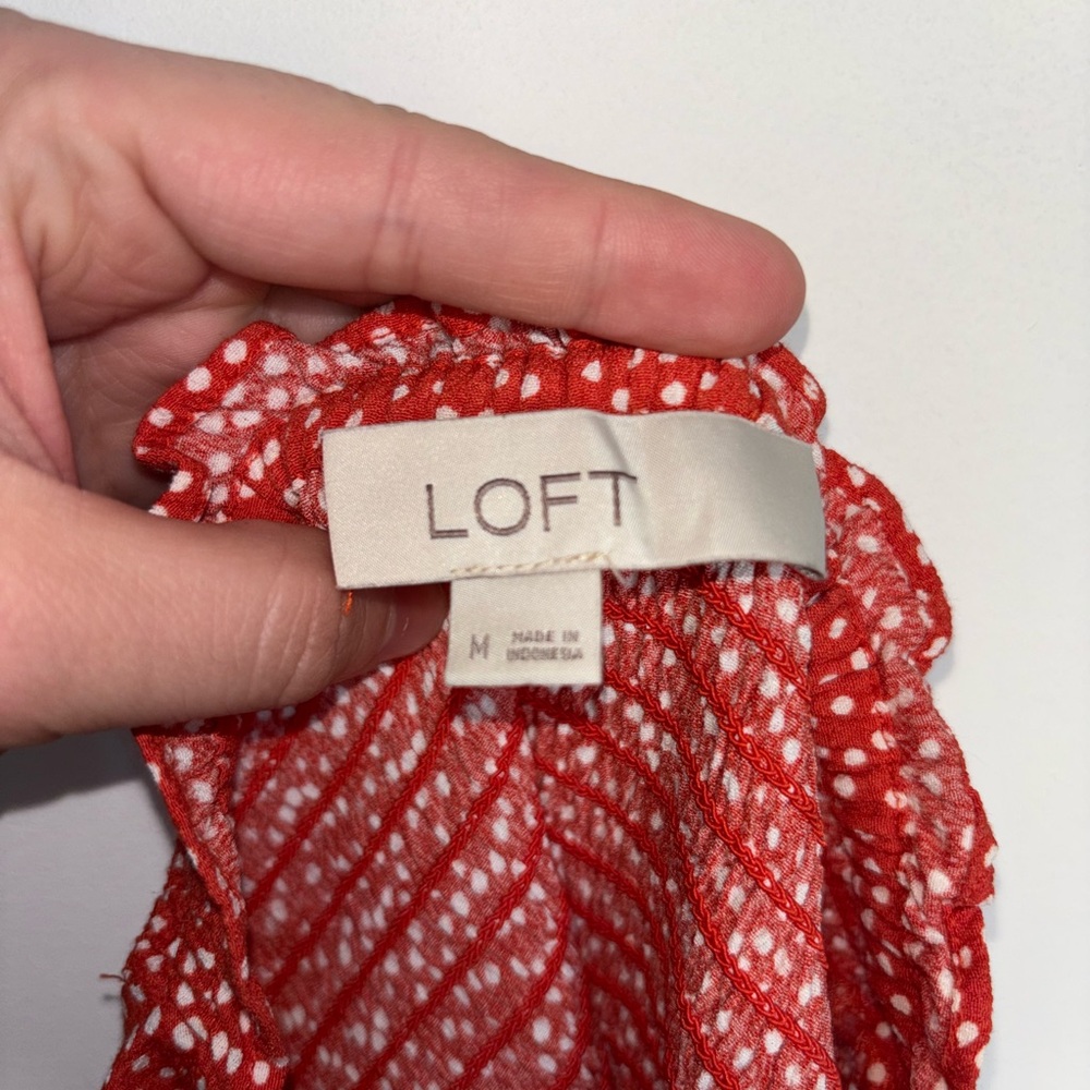 LOFT Red and White Women's Blouse - Picture 4 of 4
